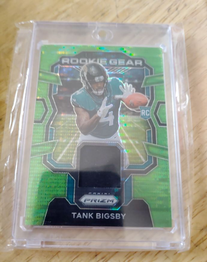 2023 Panini Prizm #RG-TB Tank Bigsby Rookie Gear Neon Green Pulsar — front