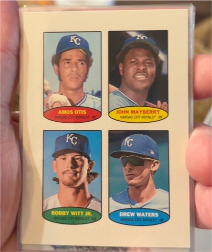 2023 Topps Heritage 1974 Stamps #74BS-57-60 Amos Otis, John Mayberry, Bobby Witt Jr., Drew Waters — front