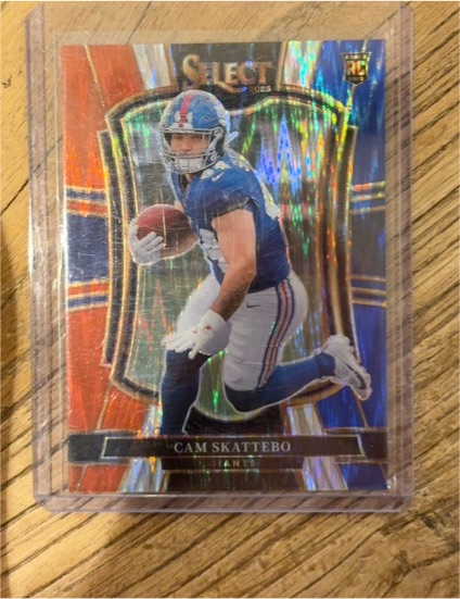 2025 Panini Select #195 Cam Skattebo Black and Orange Prizm Shock Rookie Card New York Giants — front