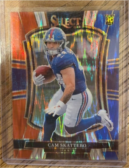 2025 Panini Select #195 Cam Skattebo Black & Orange Prizm Shock Rookie Card — front