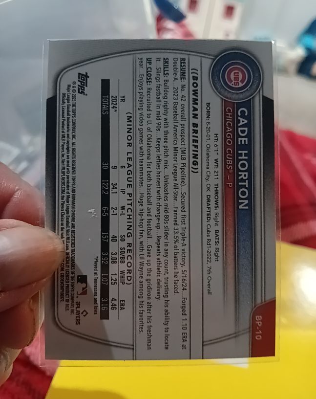 2025 Bowman #BP-10 Cade Horton — front