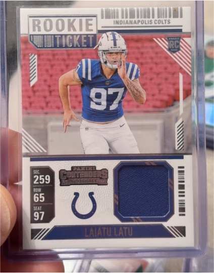 2024 Panini Contenders Rookie Ticket Swatches #RTS-LLU Laiatu Latu — front