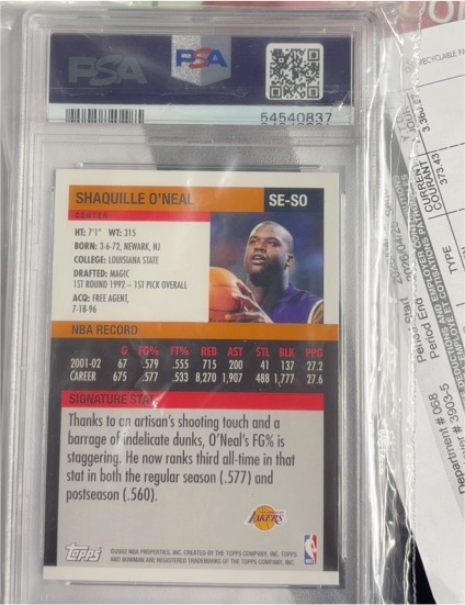 2001-02 Topps Shaquille O'Neal #SE-SO — front