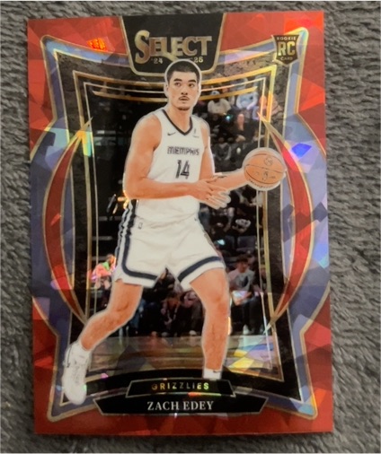 2024-25 Panini Select Concourse #98 Zach Edey Red Cracked Ice Prizm Rookie — front