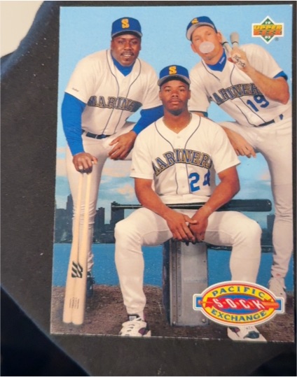 1993 Upper Deck Pacific Sock Exchange #55 Ken Griffey Jr./Jay Buhner/Kevin Mitchell — front