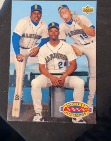 1993 Upper Deck Pacific Sock Exchange #55 Ken Griffey Jr./Jay Buhner/Kevin Mitchell — front
