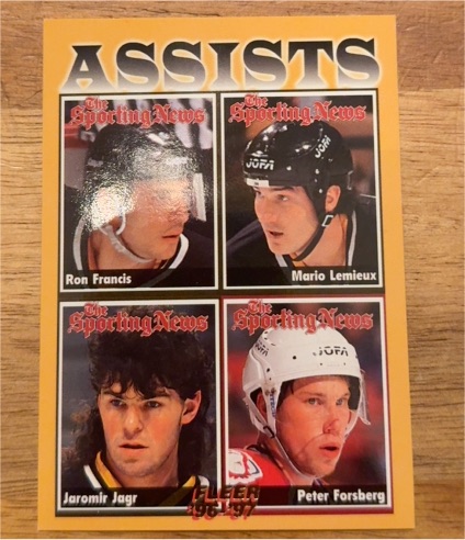 1996-97 Fleer #139 Ron Francis/Mario Lemieux/Jaromir Jagr/Peter Forsberg — front