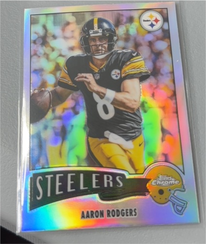 2025 Topps Chrome #1975-28 Aaron Rodgers 1975 Steelers Throwback Refractor — front