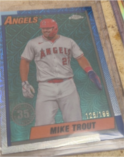 2025 Topps #T90C-54 Mike Trout 35th Anniversary Mojo Chrome Aqua #/199 — front
