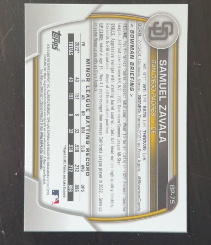 2023 Topps Bowman #BP-75 Samuel Zavala — front