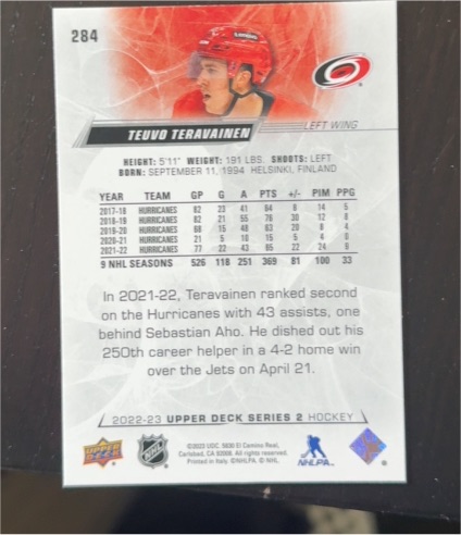 2022-23 Upper Deck Series 2 #284 Teuvo Teravainen — front