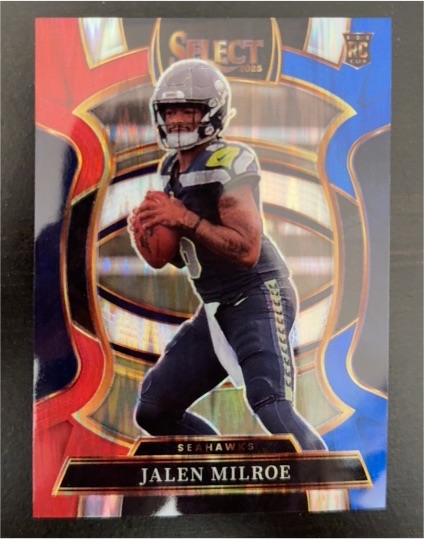 2025 Panini Select #14 Jalen Milroe Red & Blue Shock Prizm — front