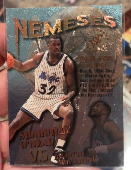 1995-96 Topps Stadium Club #N4 Shaquille O'Neal vs Alonzo Mourning — front