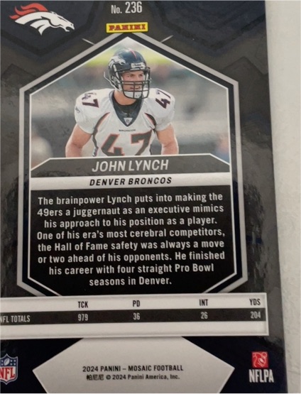 2024 Panini Mosaic #236 John Lynch — front