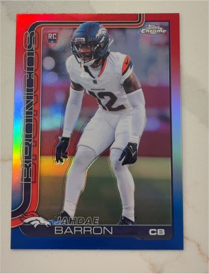 2025 Topps Chrome #359 Jahdae Barron Red White & Blue Refractor Rookie — front