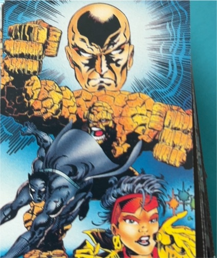 1994 Marvel Comics Promo Card Prejudice Professor X, Jubilee, Thing, Black Panther — front