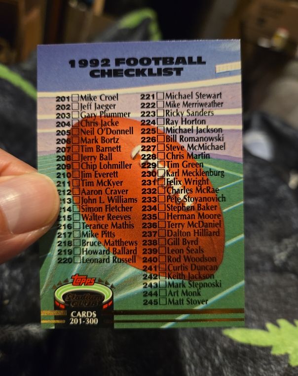 1992 Topps Stadium Club #290 Checklist 201-300 — front