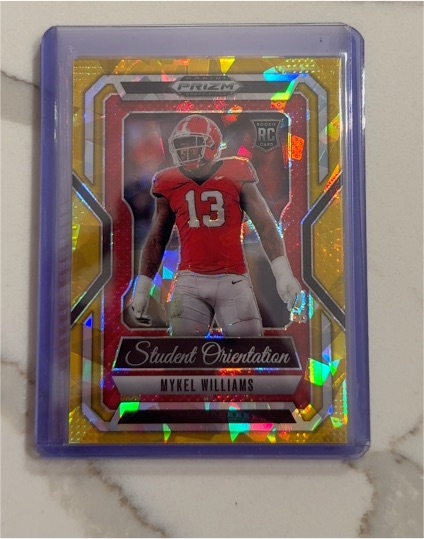 2025 Panini Prizm Draft Picks #24 Mykel Williams Student Orientation Gold Ice — front