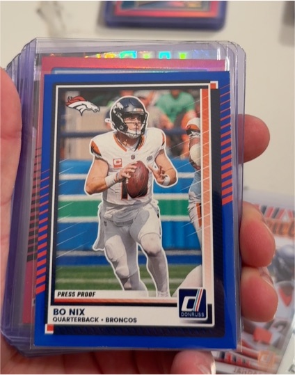 2025 Panini Donruss #39 Bo Nix Press Proof Blue Denver Broncos — front