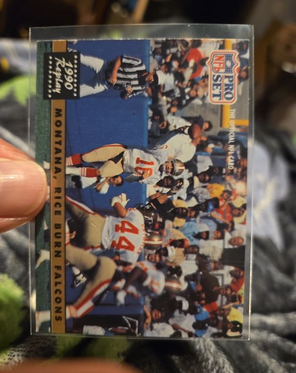 1991 Pro Set #329 Montana, Rice Burn Falcons — front