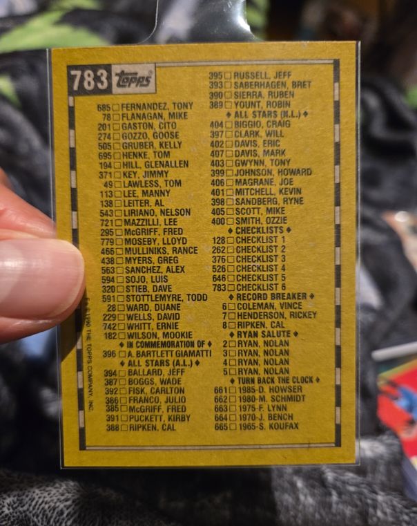 1990 Topps #783 Checklist — front