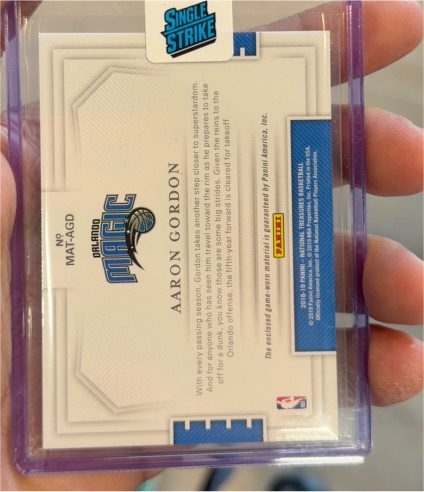 2018 Panini National Treasures Material Treasures #MAT-AGD Aaron Gordon — front