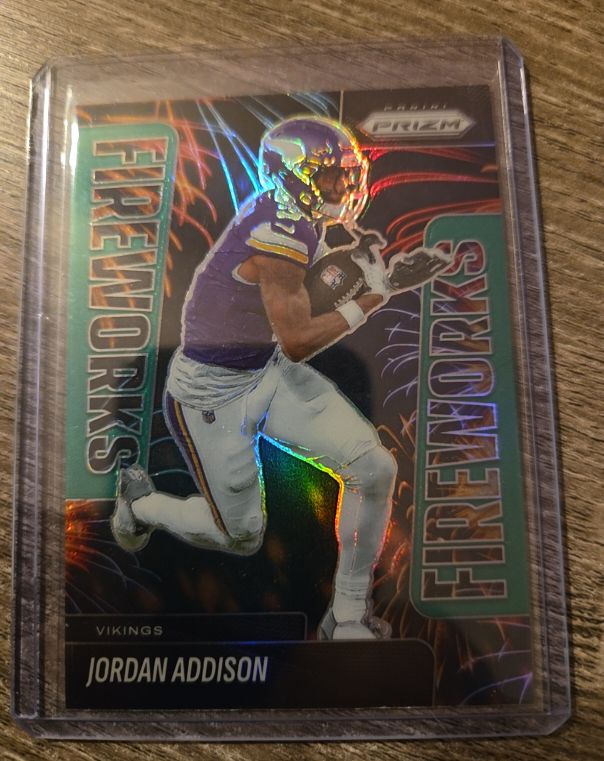 2025 Panini Prizm #8 Jordan Addison Fireworks — front