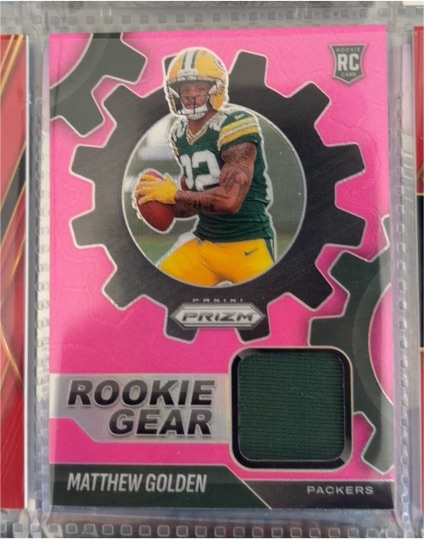2025 Panini Prizm #RGR-MGN Matthew Golden Rookie Gear Pink Prizm — front