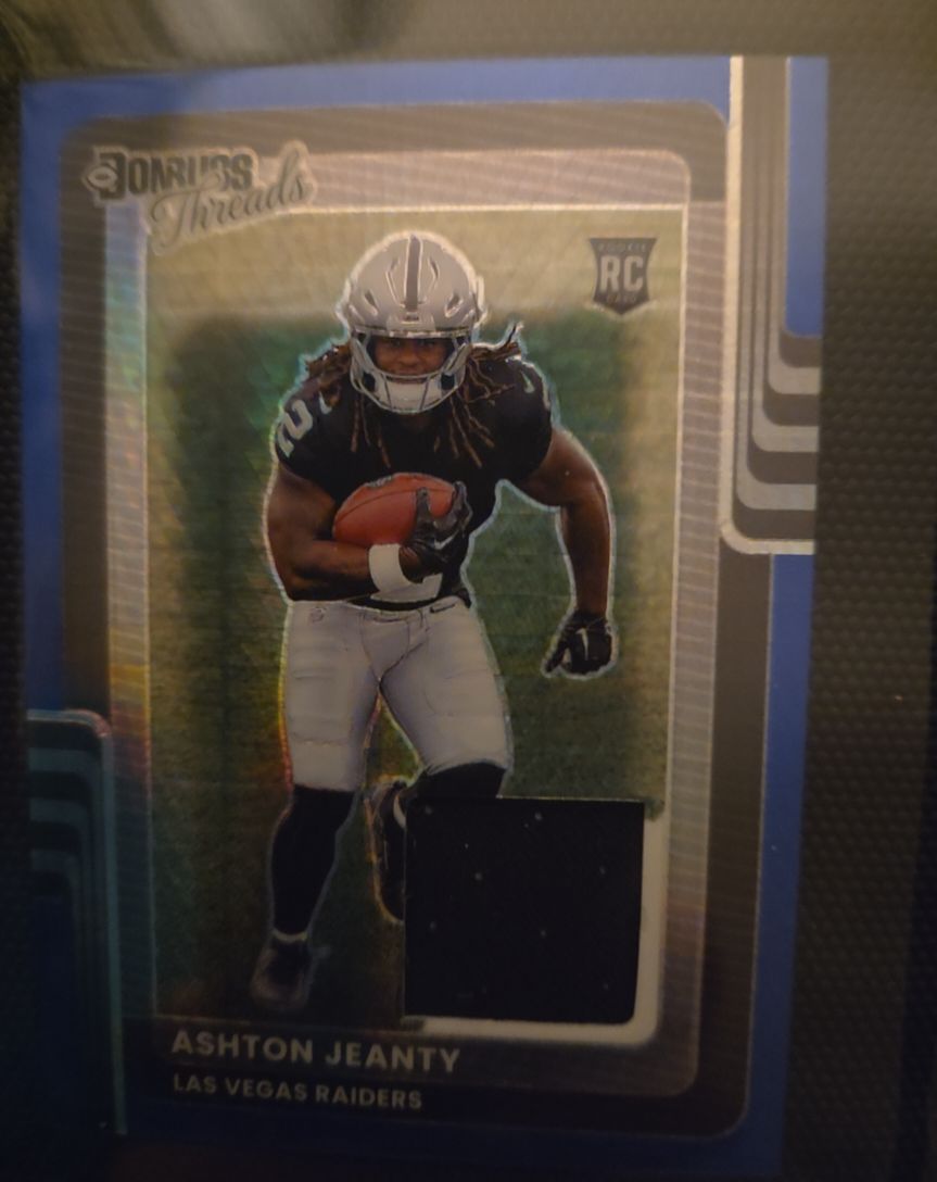 2025 Donruss Optic Ashton Jeanty Donruss Threads #DTBH-AJY Blue Prizm Patch — front