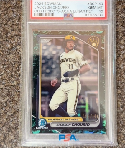 2024 Bowman Chrome Prospects Aqua Lunar Refractor #BCP140 Jackson Chourio — front