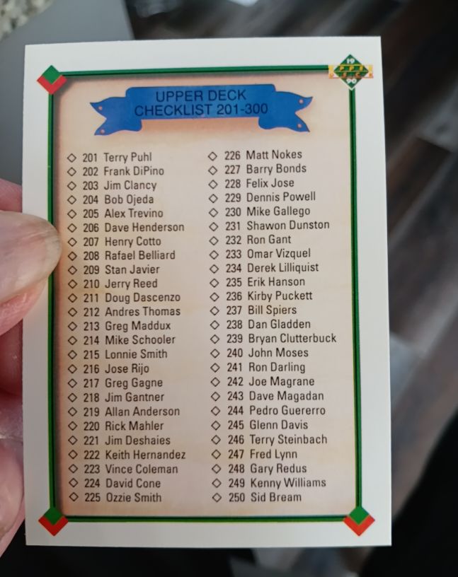 1990 Upper Deck #300 Checklist 201-300 — front