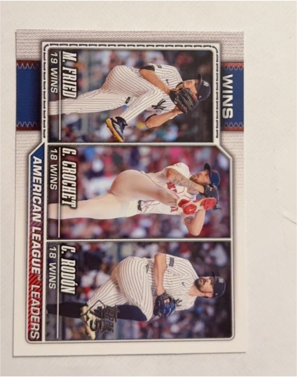 2026 Topps #130 AL Leaders Wins (Max Fried / Garrett Crochet / Carlos Rodon) — front
