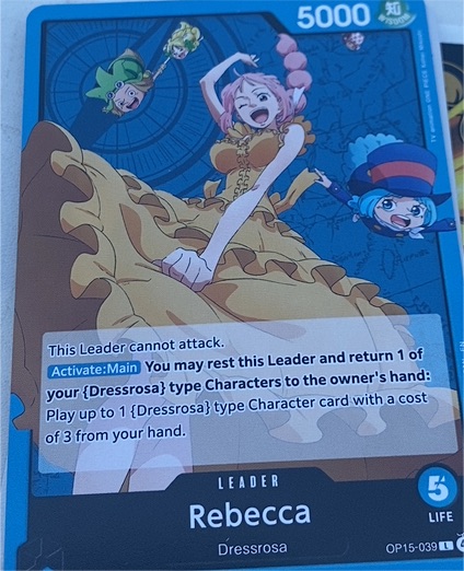 Rebecca OP15-039 Leader Dressrosa — front