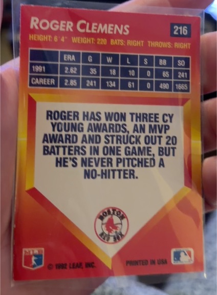 1990 Score #35 Roger Clemens — front