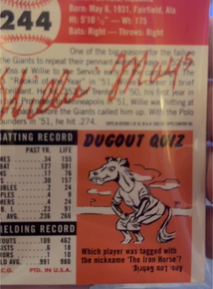 1954 Topps #244 Willie Mays — front