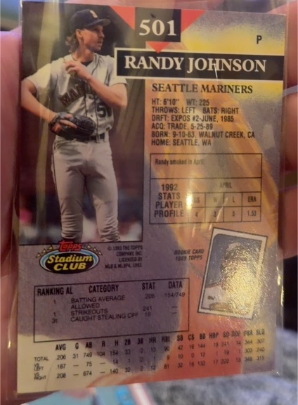 1993 Topps Stadium Club #501 Randy Johnson — front