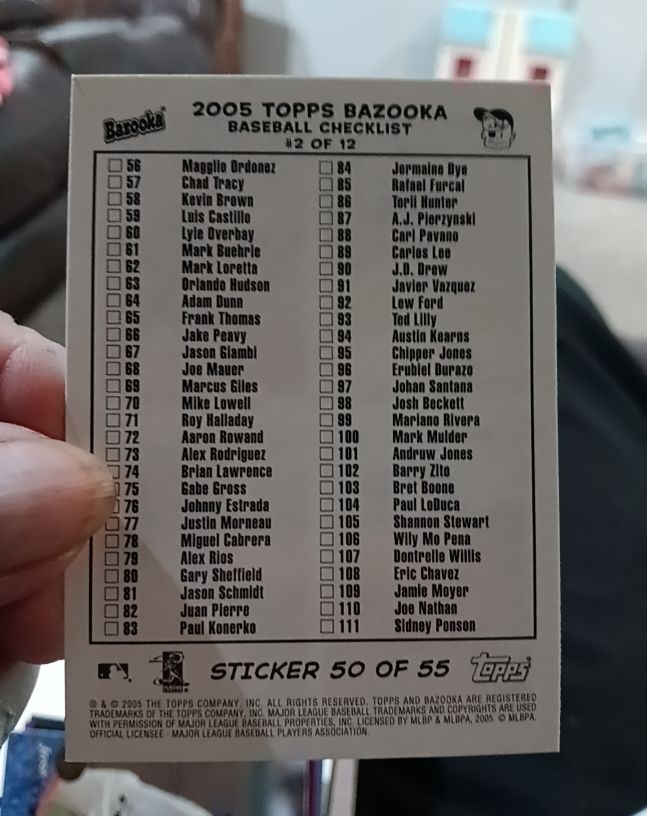 2005 Topps Bazooka #50 Baseball Sticker Checklist — front