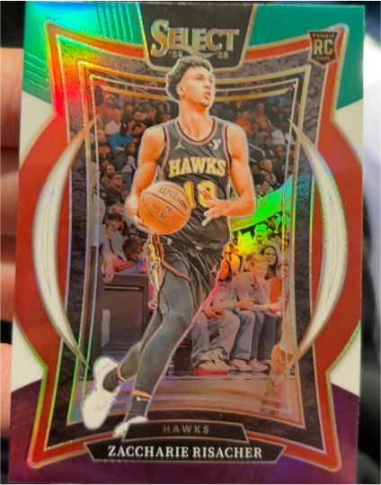 2024-25 Panini Select #86 Zaccharie Risacher Green White Purple Prizm Hawks Rookie Card — front