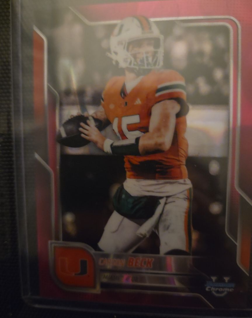 2025 Bowman Chrome University #138 Carson Beck Pink Lava Refractor — front
