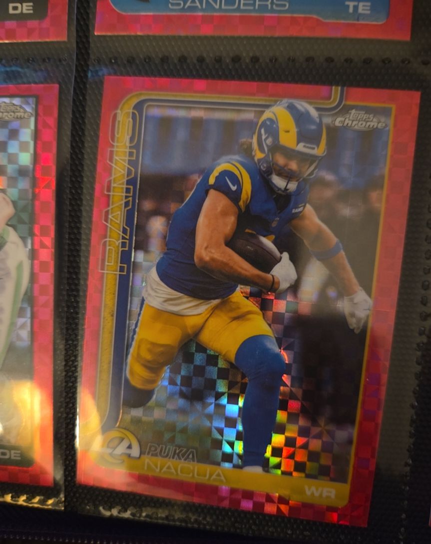 2025 Topps Chrome #166 Puka Nacua Hot Pink X-Fractor — front