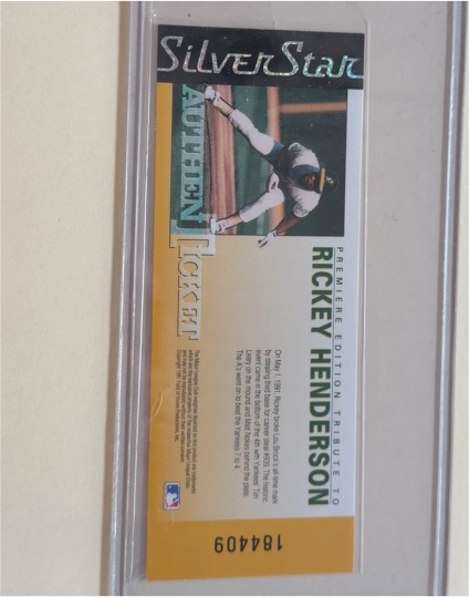1991 Silver Star Authenticket Rickey Henderson — front