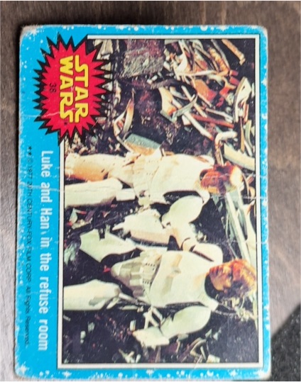 1977 Topps Star Wars #38 Luke and Han in the refuse room — front