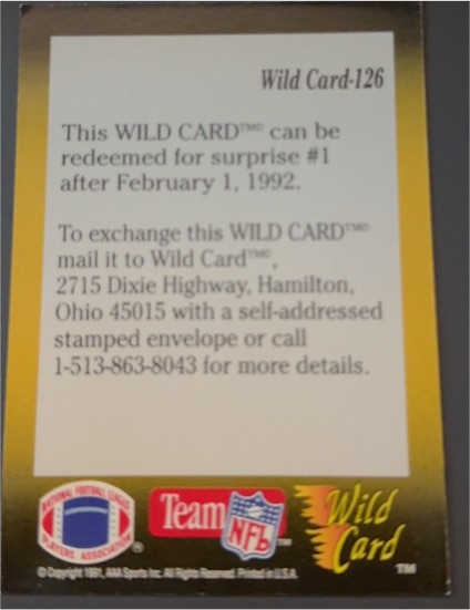 1991 Wild Card #126 Redemption Card — front