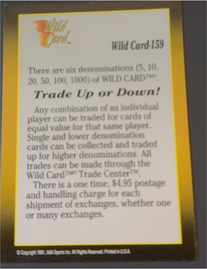 1991 Wild Card #159 Checklist — front