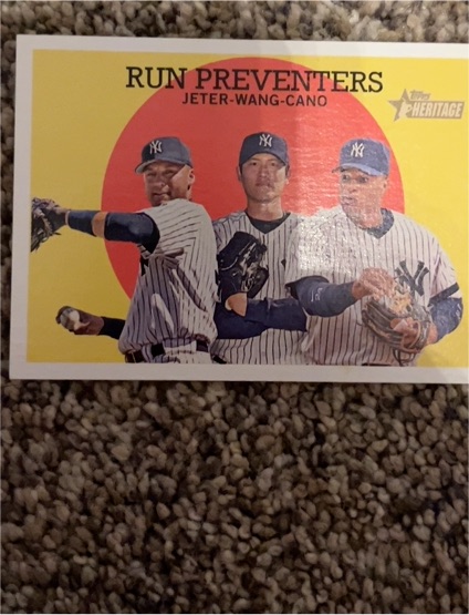 2008 Topps Heritage #237 Run Preventers Derek Jeter, Chien-Ming Wang, Robinson Cano — front