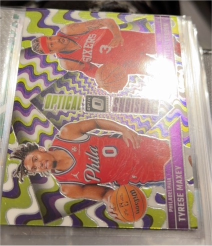 2024-25 Panini Donruss Optic #3 Tyrese Maxey Optical Illusions Purple Prizm — front