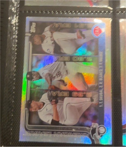2025 Topps Series 1 #5 AL ERA Leaders Tarik Skubal, Ronel Blanco, Framber Valdez — front