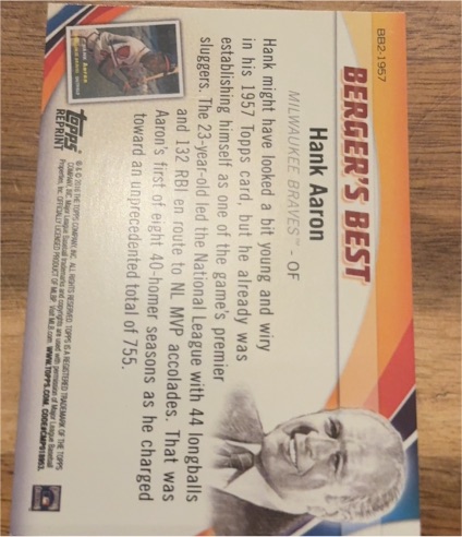1957 Topps Berger's Best #BB2 Hank Aaron — front