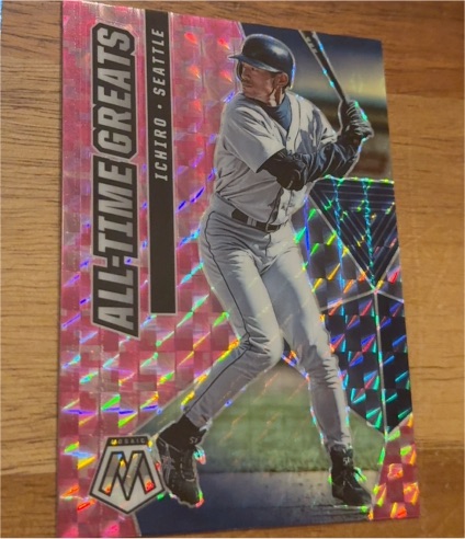 2021 Panini Mosaic #ATG3 Ichiro All-Time Greats Pink Camo — front