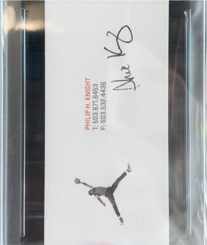 Phil Knight Signed Business Card with Michael Jordan Jumpman Logo — front